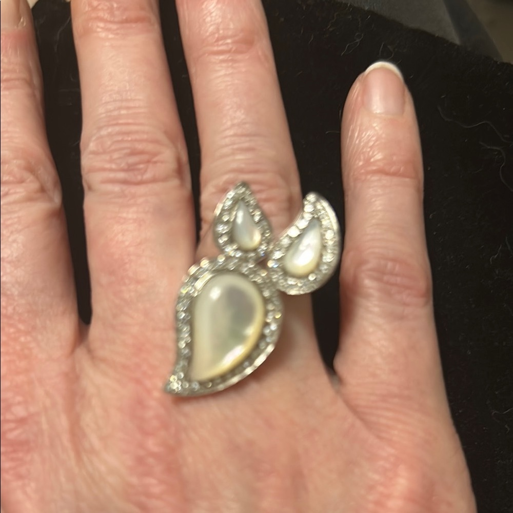 Pearl & CZ heavy sterling silver ring size 7